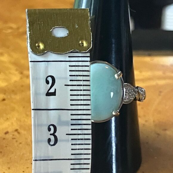 Natural Larimar Moissanite Sterling Silver Ring Size 10 - Picture 6 of 8